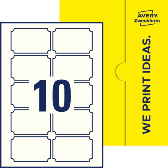 10 stk. Plaketteformede etiketter på et ark.