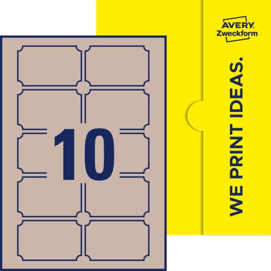 10 stk. Plaketteformede etiketter på et ark.