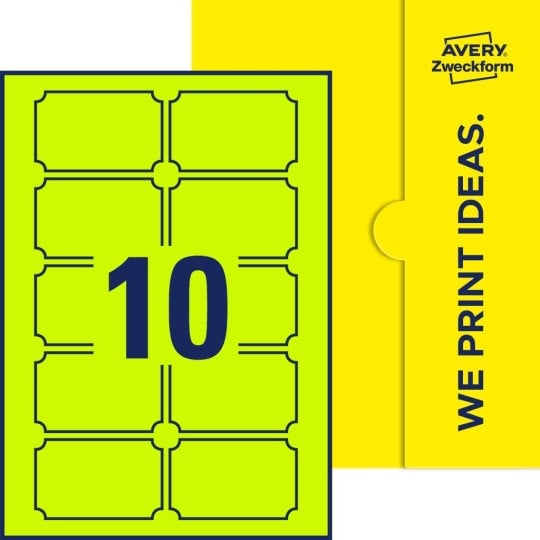 10 stk. Plaketteformede etiketter på et ark.