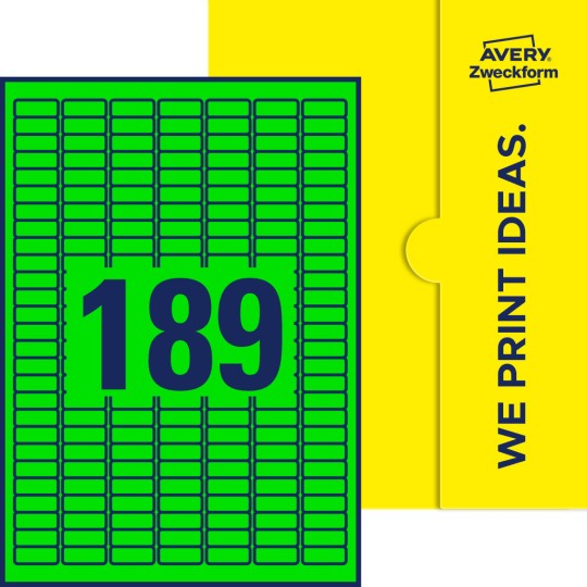189 stk. etiketter pr. ark.