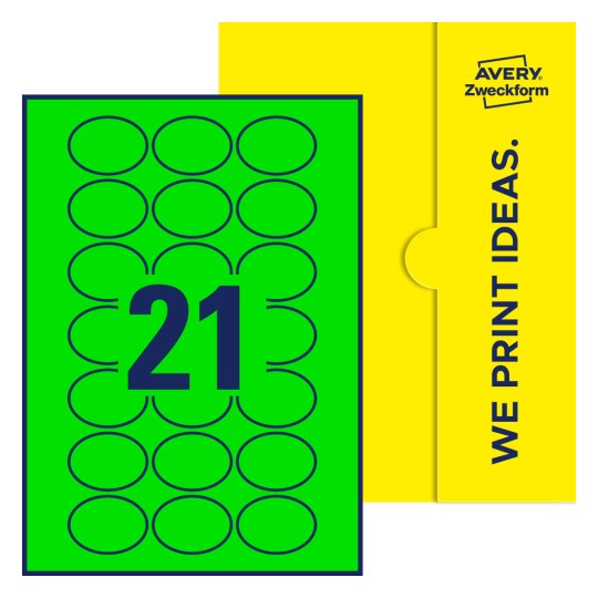 21 stk. etiketter pr. ark. - Ovale etiketter, 50 x 37 mm