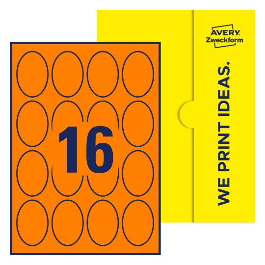 16 stk. etiketter pr. ark. - Ovale etiketter, 63,5 x 42,3 mm