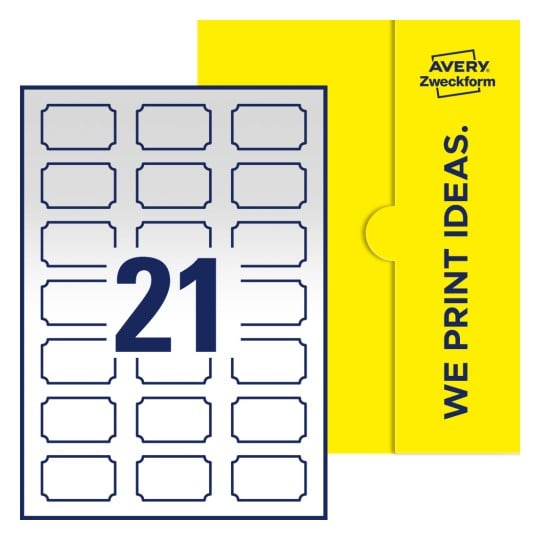 Illustration af: Plaketteformede etiketter, 50 x 30 mm, med gul emballage. - Plaketteformede etiketter, 50 x 30 mm