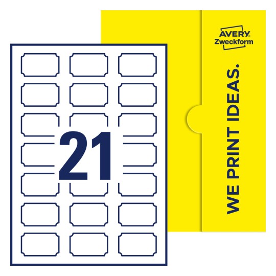 Illustration af: Plaketteformede etiketter, 50 x 30 mm, med gul emballage. - Plaketteformede etiketter, 50 x 30 mm