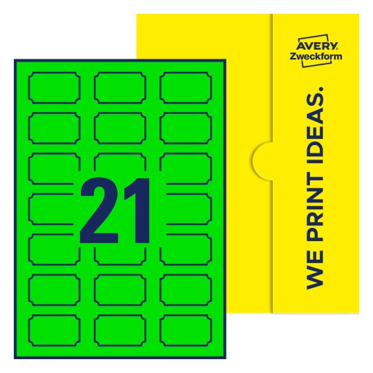 Illustration af: Plaketteformede etiketter, 50 x 30 mm, med gul emballage. - Plaketteformede etiketter, 50 x 30 mm