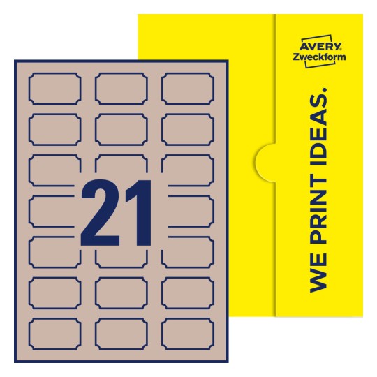 Illustration af: Plaketteformede etiketter, 50 x 30 mm, med gul emballage. - Plaketteformede etiketter, 50 x 30 mm