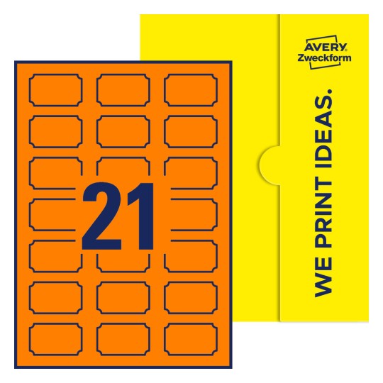 Illustration af: Plaketteformede etiketter, 50 x 30 mm, med gul emballage. - Plaketteformede etiketter, 50 x 30 mm