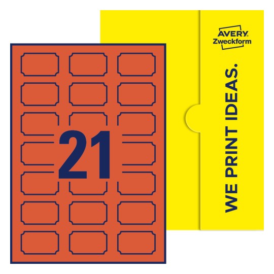Illustration af: Plaketteformede etiketter, 50 x 30 mm, med gul emballage. - Plaketteformede etiketter, 50 x 30 mm