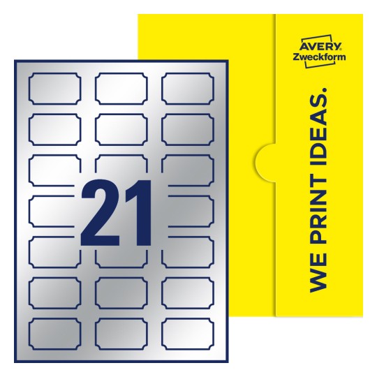 Illustration af: Plaketteformede etiketter, 50 x 30 mm, med gul emballage. - Plaketteformede etiketter, 50 x 30 mm