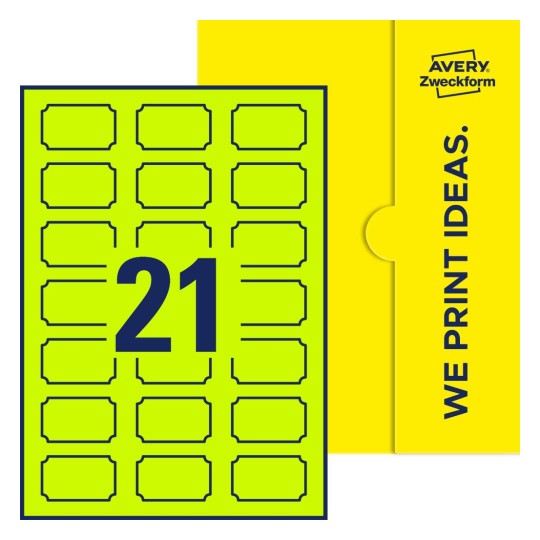 Illustration af: Plaketteformede etiketter, 50 x 30 mm, med gul emballage. - Plaketteformede etiketter, 50 x 30 mm