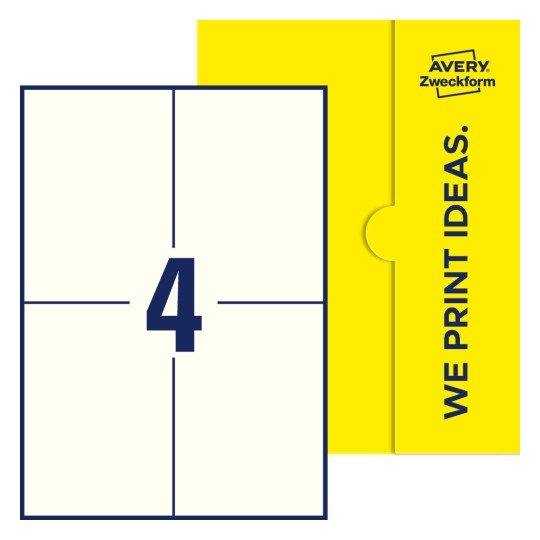 4 stk. etiketter pr. ark. - Firkantede etiketter, 105 x 148 mm