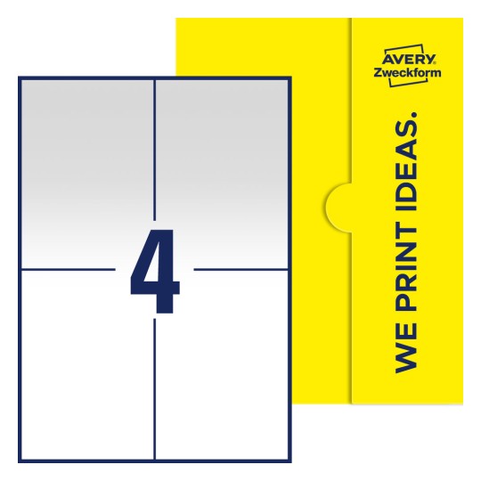 4 stk. etiketter pr. ark. - Firkantede etiketter, 105 x 148 mm