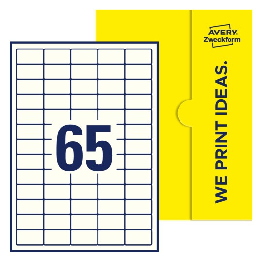 65 stk. etiketter pr. ark. - Firkantede etiketter, 38,1 x 21,2 mm