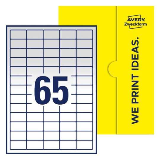 65 stk. etiketter pr. ark. - Firkantede etiketter, 38,1 x 21,2 mm