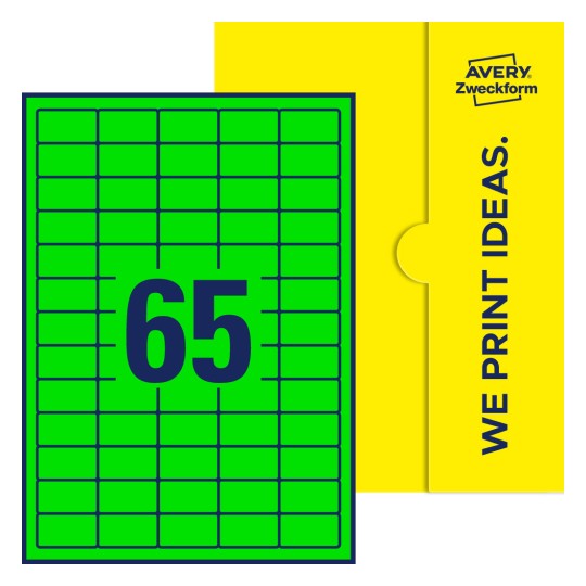 65 stk. etiketter pr. ark. - Firkantede etiketter, 38,1 x 21,2 mm