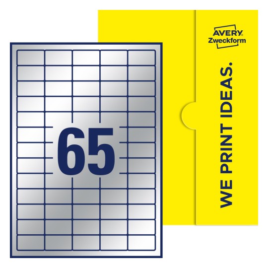 65 stk. etiketter pr. ark. - Firkantede etiketter, 38,1 x 21,2 mm
