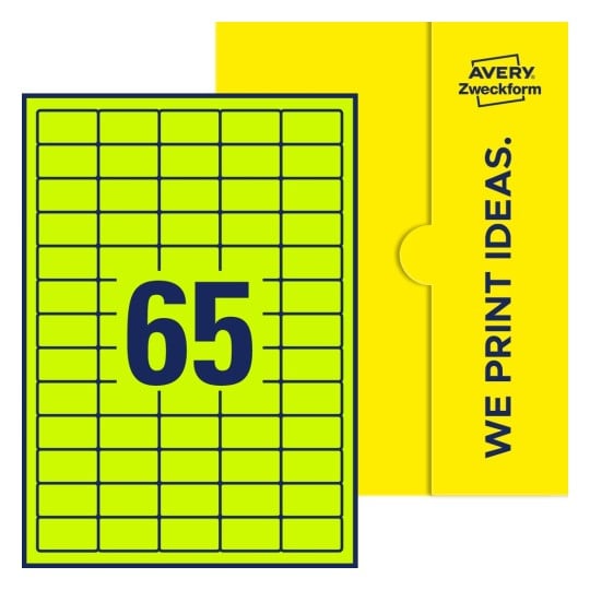 65 stk. etiketter pr. ark. - Firkantede etiketter, 38,1 x 21,2 mm