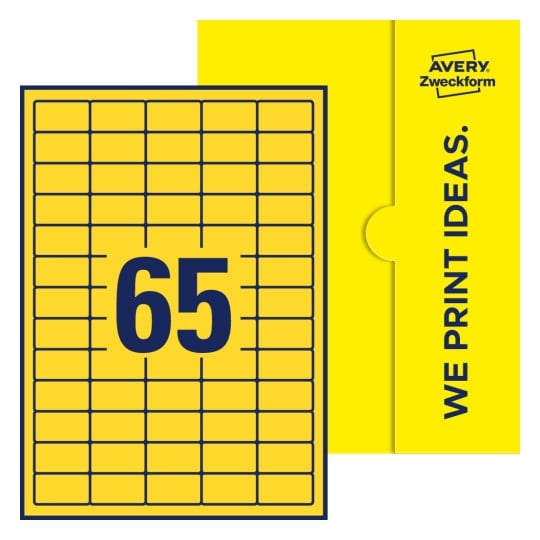 65 stk. etiketter pr. ark. - Firkantede etiketter, 38,1 x 21,2 mm