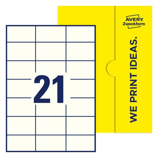 21 stk. etiketter pr. ark. - Firkantede etiketter, 70 x 42,3 mm