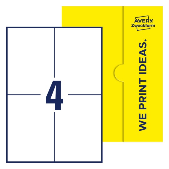 4 stk. etiketter pr. ark. - Firkantede etiketter, 105 x 148 mm