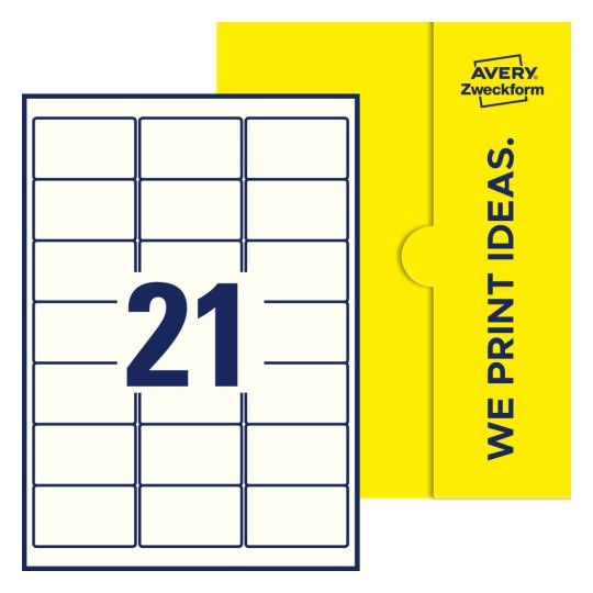 21 stk. etiketter pr. ark. - Firkantede etiketter, 63,5 x 38,1 mm