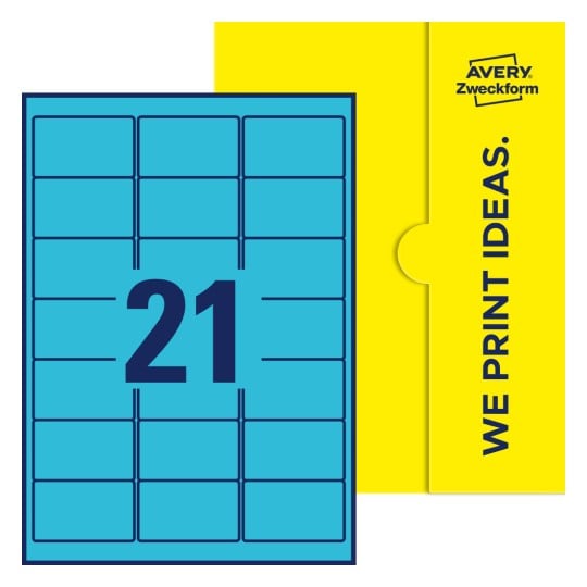 21 stk. etiketter pr. ark. - Firkantede etiketter, 63,5 x 38,1 mm