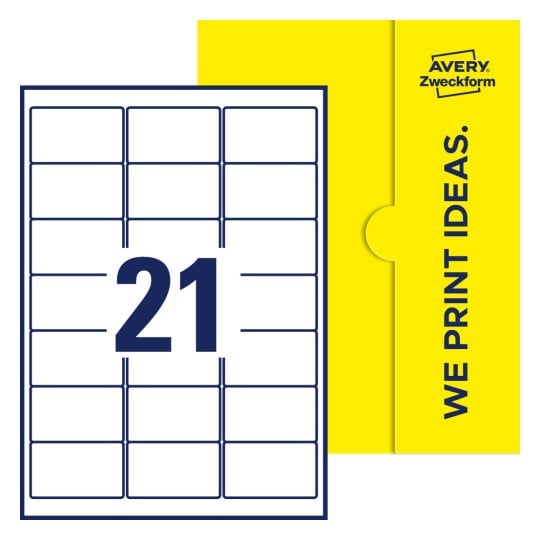 21 stk. etiketter pr. ark. - Firkantede etiketter, 63,5 x 38,1 mm