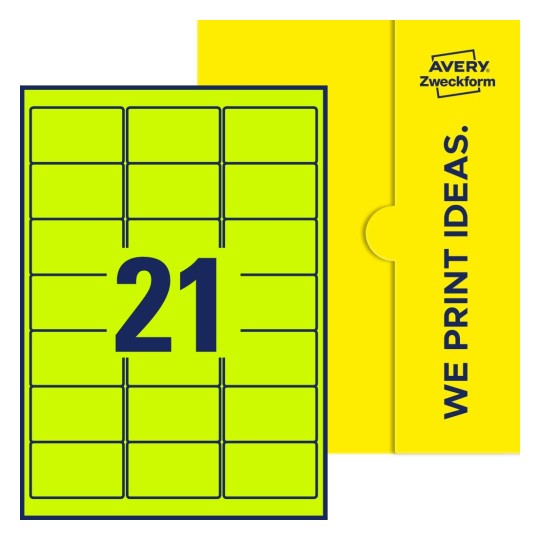 21 stk. etiketter pr. ark. - Firkantede etiketter, 63,5 x 38,1 mm