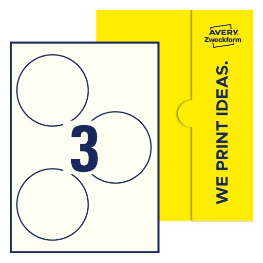 3 stk. etiketter pr. ark. - Runde etiketter, Ø 100 mm