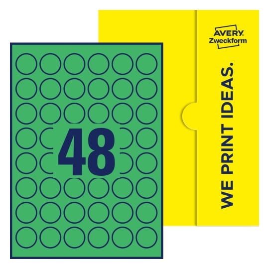 48 stk. etiketter pr. ark. - Runde etiketter, Ø 30 mm