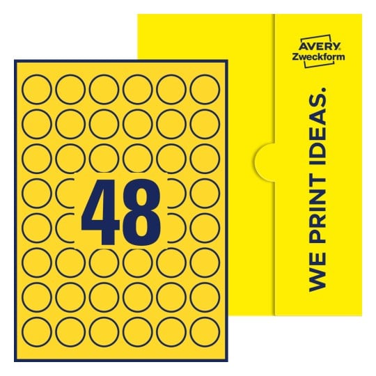 48 stk. etiketter pr. ark. - Runde etiketter, Ø 30 mm
