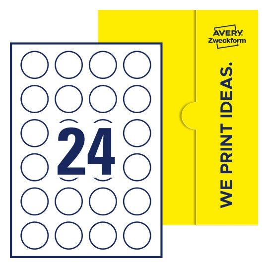 24 stk. etiketter pr. ark. - Runde etiketter, Ø 37 mm