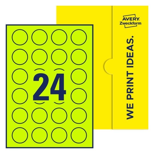 24 stk. etiketter pr. ark. - Runde etiketter, Ø 37 mm