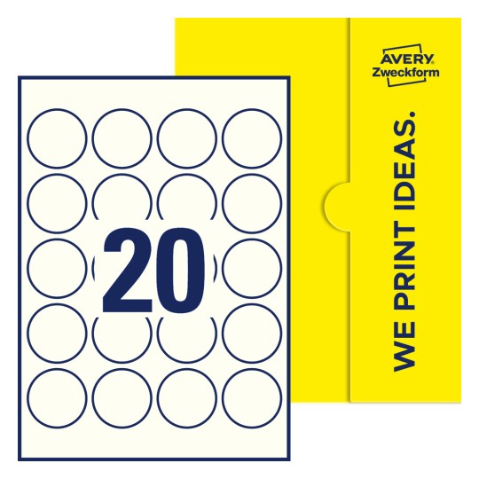 20 stk. etiketter pr. ark. - Runde etiketter, Ø 45 mm