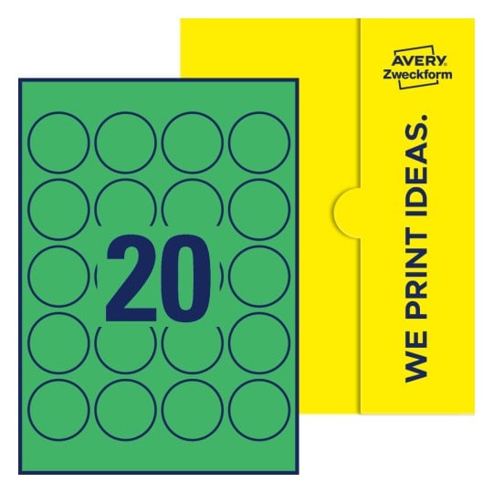 20 stk. etiketter pr. ark. - Runde etiketter, Ø 45 mm