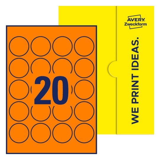 20 stk. etiketter pr. ark. - Runde etiketter, Ø 45 mm
