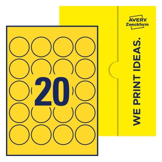 20 stk. etiketter pr. ark. - Runde etiketter, Ø 45 mm