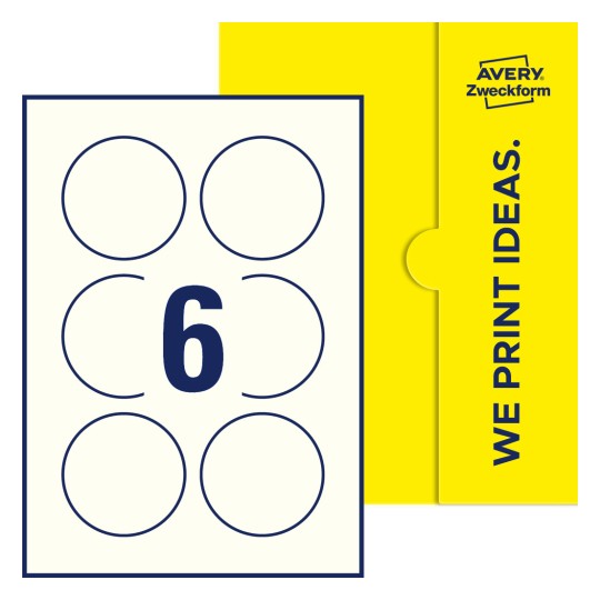 6 stk. etiketter pr. ark. - Runde etiketter, Ø 75 mm
