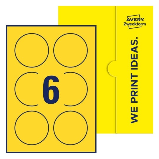 6 stk. etiketter pr. ark. - Runde etiketter, Ø 80 mm