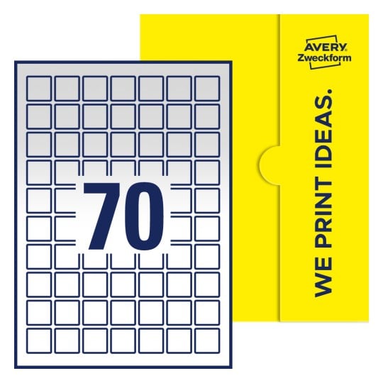 70 stk. etiketter pr. ark. - Kvadratiske etiketter, 25 x 25 mm