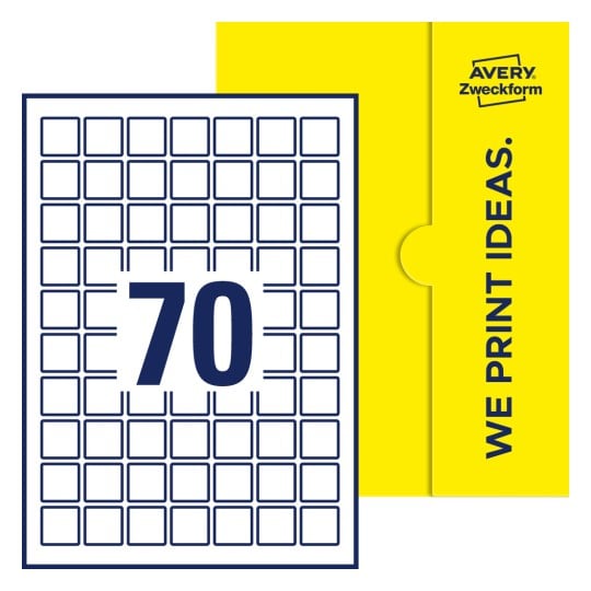 70 stk. etiketter pr. ark. - Kvadratiske etiketter, 25 x 25 mm