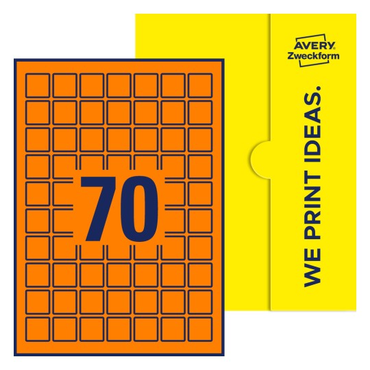 70 stk. etiketter pr. ark. - Kvadratiske etiketter, 25 x 25 mm