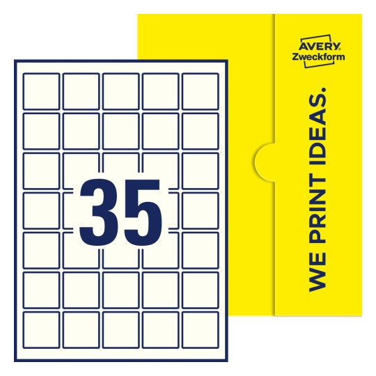 35 stk. etiketter pr. ark. - Kvadratiske etiketter, 37 x 37 mm