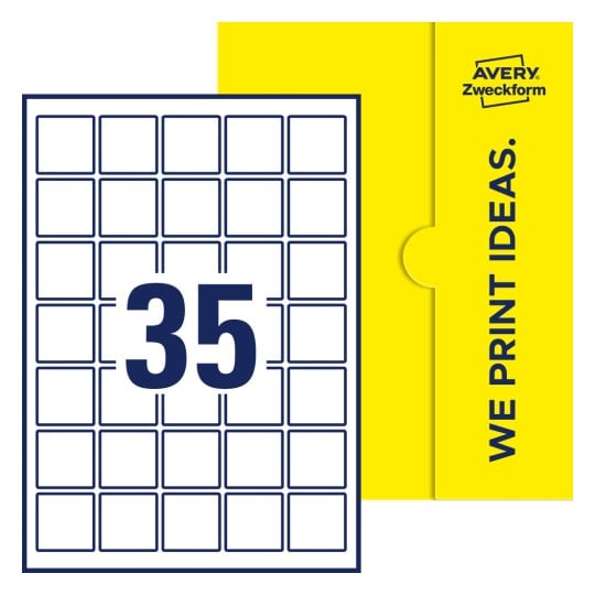 35 stk. etiketter pr. ark. - Kvadratiske etiketter, 37 x 37 mm