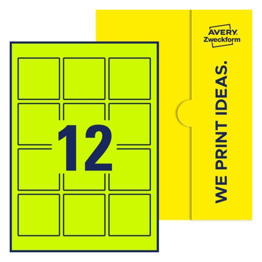12 stk. etiketter pr. ark. - Kvadratiske etiketter, 60 x 60 mm