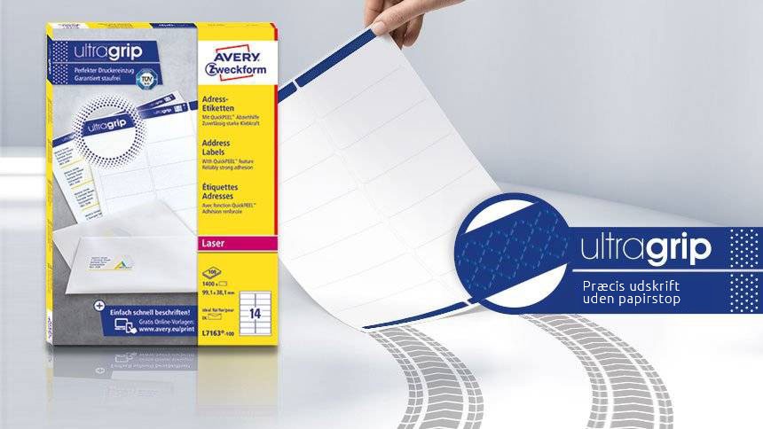 Avery Adresseetiketter med Ultragrip