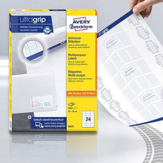Avery universaletiketter med Ultragrip