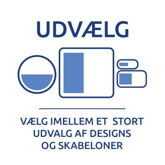 Step 1 - Vælg. Vælg mellem et stort udvalg af designs og skabeloner.