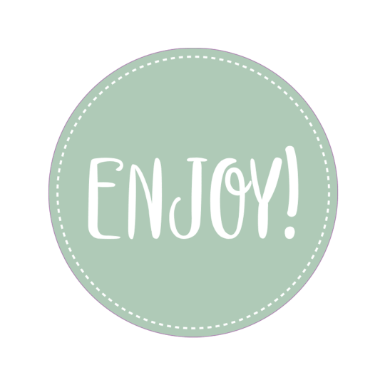 Rund forseglingsetiket med teksten "ENJOY"