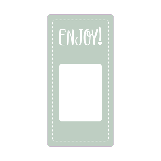 Forseglingsetiket med teksten "ENJOY!"
